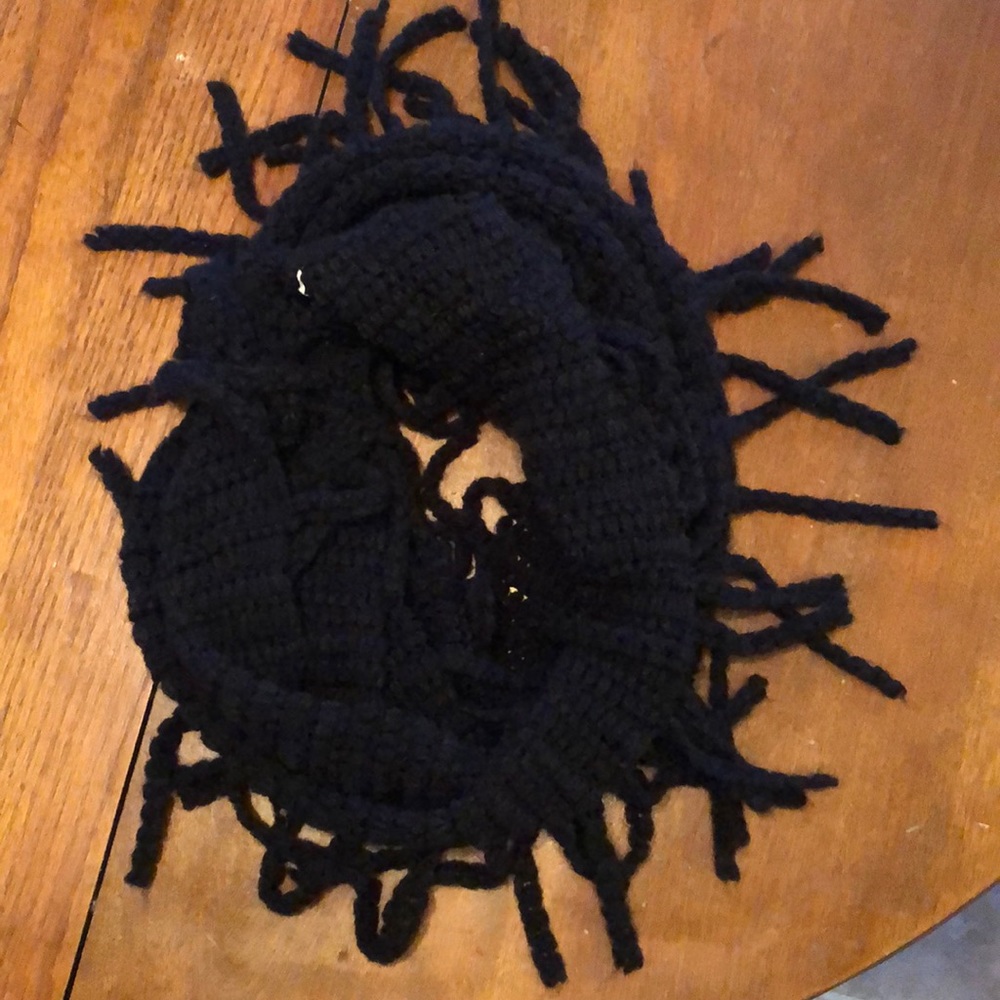 Black knit infinity fringe scarf